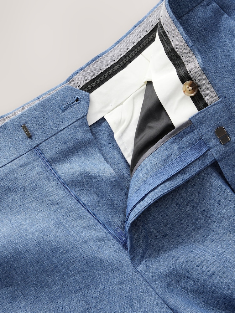 Blue Slim Fit Signature Leomaster Italian 100% Linen Fabric Suit Trousers - Image 11 of 13