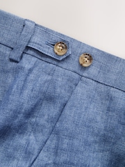 Blue Slim Fit Signature Leomaster Italian 100% Linen Fabric Suit Trousers - Image 12 of 13