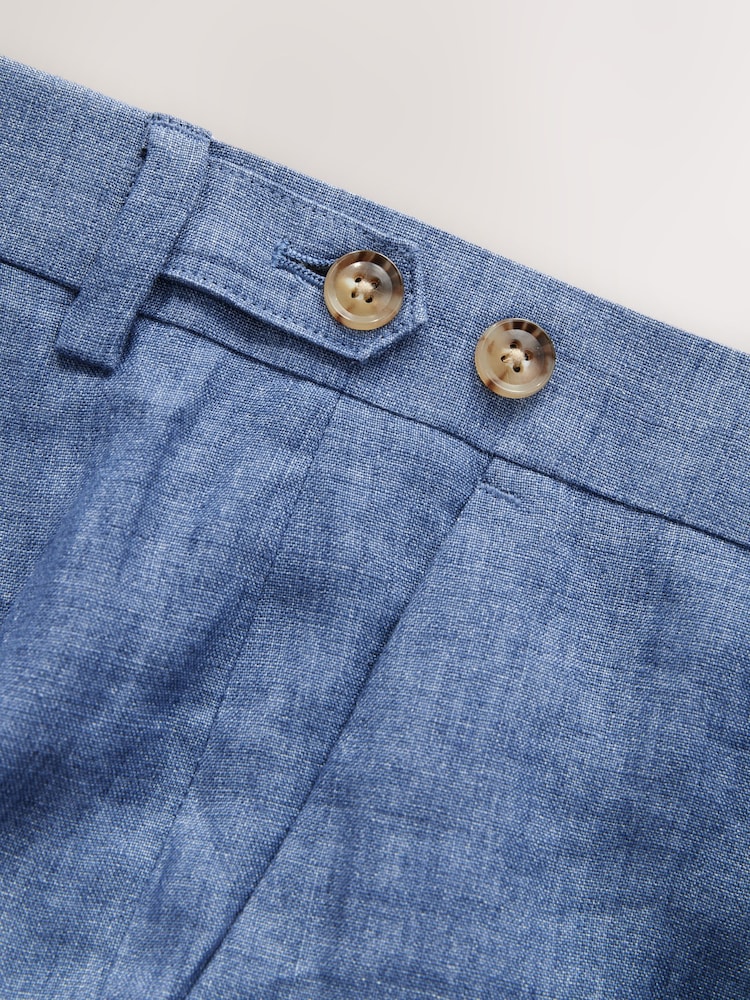 Blue Slim Fit Signature Leomaster Italian 100% Linen Fabric Suit Trousers - Image 12 of 13