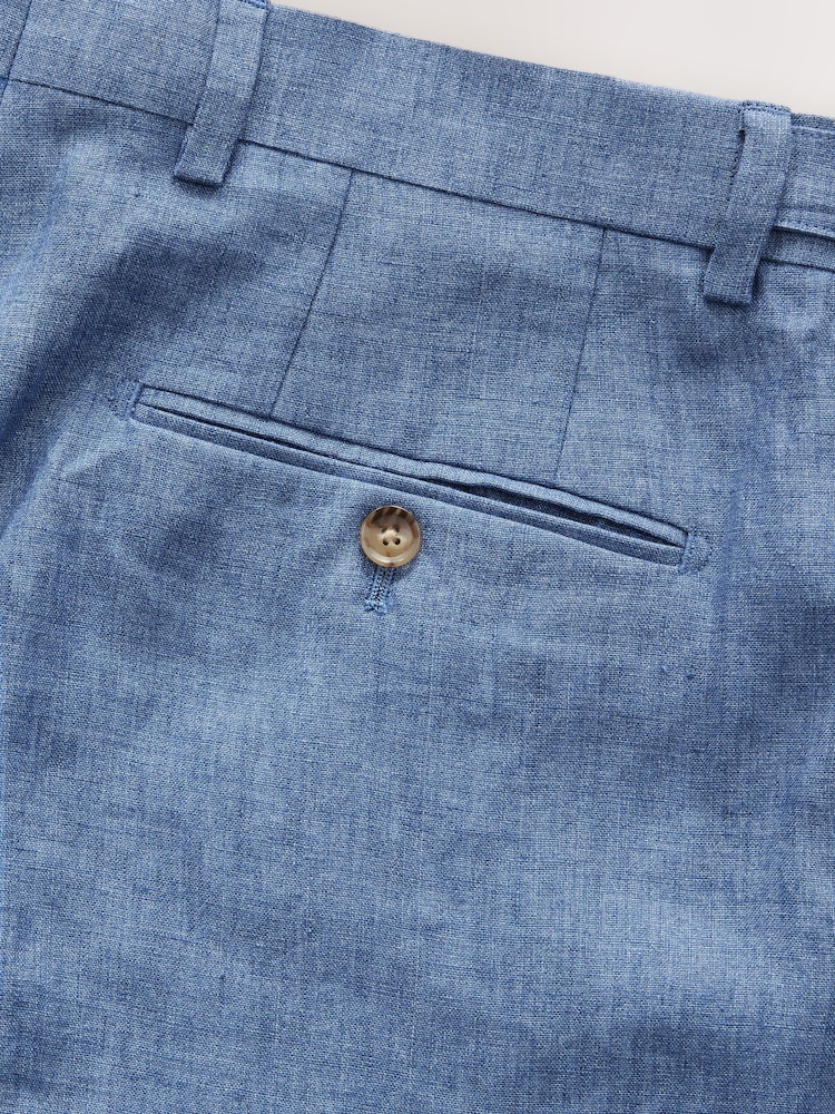 Blue Slim Fit Signature Leomaster Italian 100% Linen Fabric Suit Trousers - Image 13 of 13