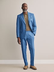 Blau - Slim Fit Signature Leomaster Italian 100% Linen Fabric Suit Trousers - Image 2 of 6
