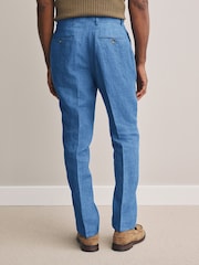 Blau - Slim Fit Signature Leomaster Italian 100% Linen Fabric Suit Trousers - Image 3 of 6