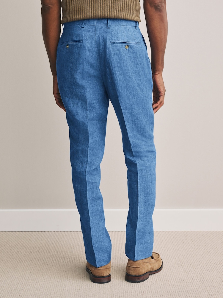 Blau - Slim Fit Signature Leomaster Italian 100% Linen Fabric Suit Trousers - Image 3 of 6