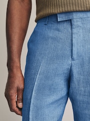 Blau - Slim Fit Signature Leomaster Italian 100% Linen Fabric Suit Trousers - Image 4 of 6