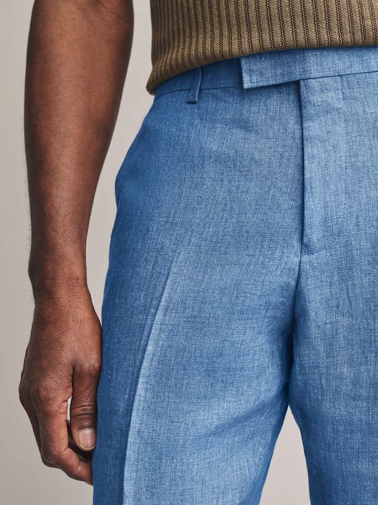 Blau - Slim Fit Signature Leomaster Italian 100% Linen Fabric Suit Trousers - Image 4 of 6