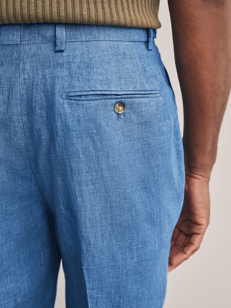 Blau - Slim Fit Signature Leomaster Italian 100% Linen Fabric Suit Trousers - Image 5 of 6