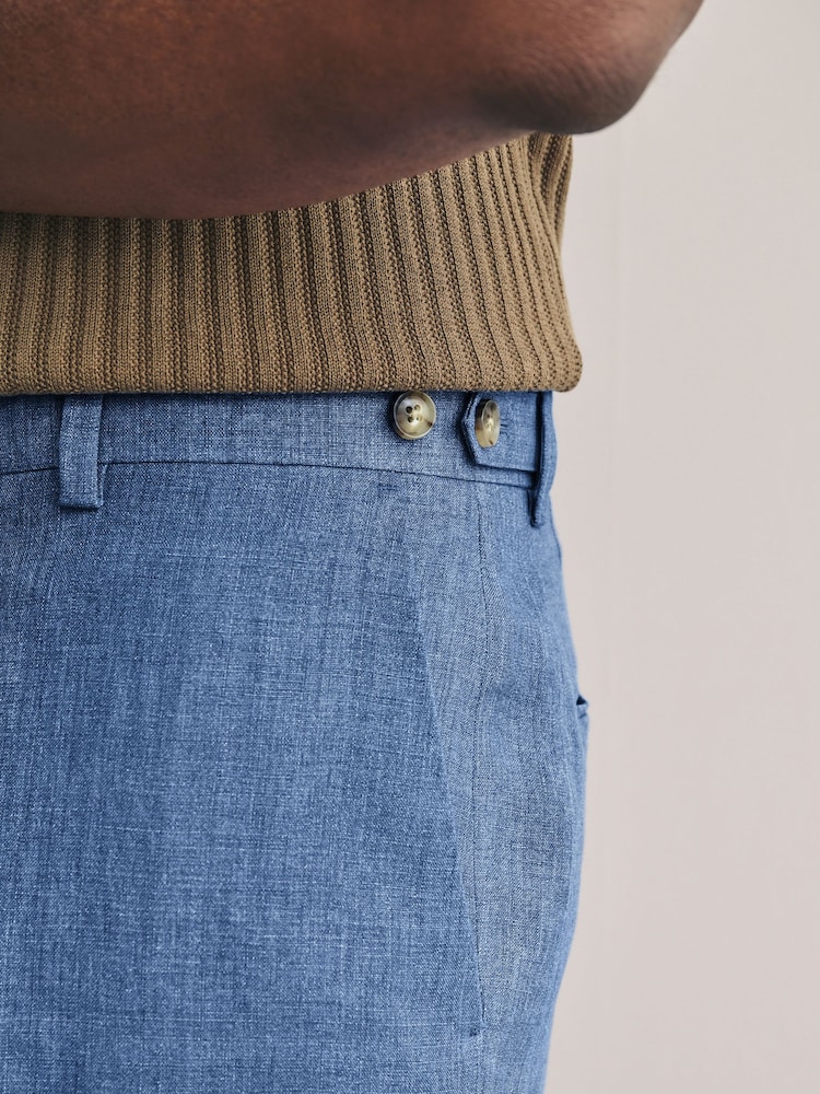 Blau - Slim Fit Signature Leomaster Italian 100% Linen Fabric Suit Trousers - Image 6 of 6