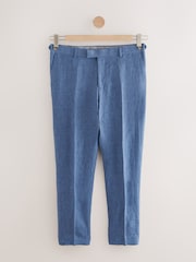 Blue Slim Fit Signature Leomaster Italian 100% Linen Fabric Suit Trousers - Image 7 of 13