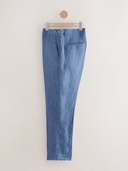 Blue Slim Fit Signature Leomaster Italian 100% Linen Fabric Suit Trousers - Image 8 of 13