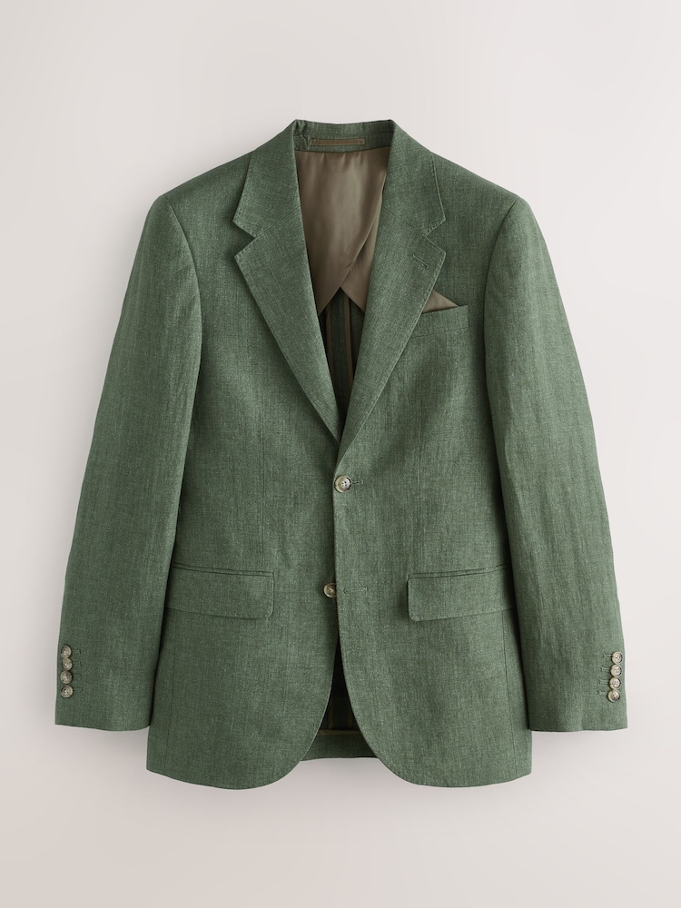 Green Slim Fit Leomaster Italian 100% Linen Suit Jacket - Image 5 of 9