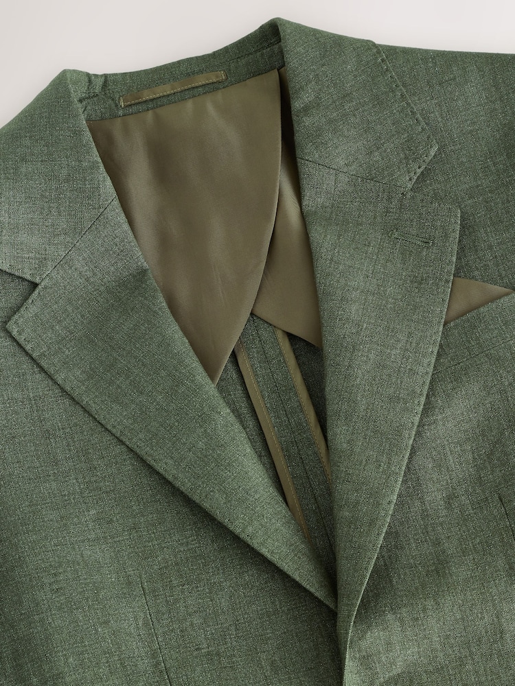 Green Slim Fit Leomaster Italian 100% Linen Suit Jacket - Image 7 of 9