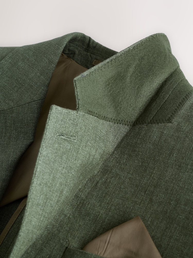 Green Slim Fit Leomaster Italian 100% Linen Suit Jacket - Image 8 of 9