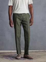 Green Slim Fit Signature Leomaster Italian 100% Linen Fabric Suit Trousers - Image 1 of 10