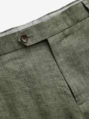 Green Slim Fit Signature Leomaster Italian 100% Linen Fabric Suit Trousers - Image 10 of 10