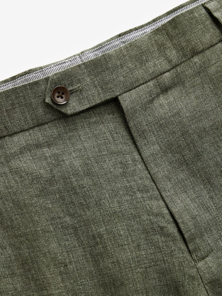 Green Slim Fit Signature Leomaster Italian 100% Linen Fabric Suit Trousers - Image 10 of 10