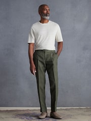 Green Slim Fit Signature Leomaster Italian 100% Linen Fabric Suit Trousers - Image 2 of 10