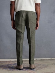 Green Slim Fit Signature Leomaster Italian 100% Linen Fabric Suit Trousers - Image 3 of 10