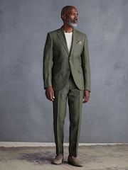 Green Slim Fit Signature Leomaster Italian 100% Linen Fabric Suit Trousers - Image 4 of 10