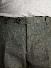Green Slim Fit Signature Leomaster Italian 100% Linen Fabric Suit Trousers - Image 5 of 10