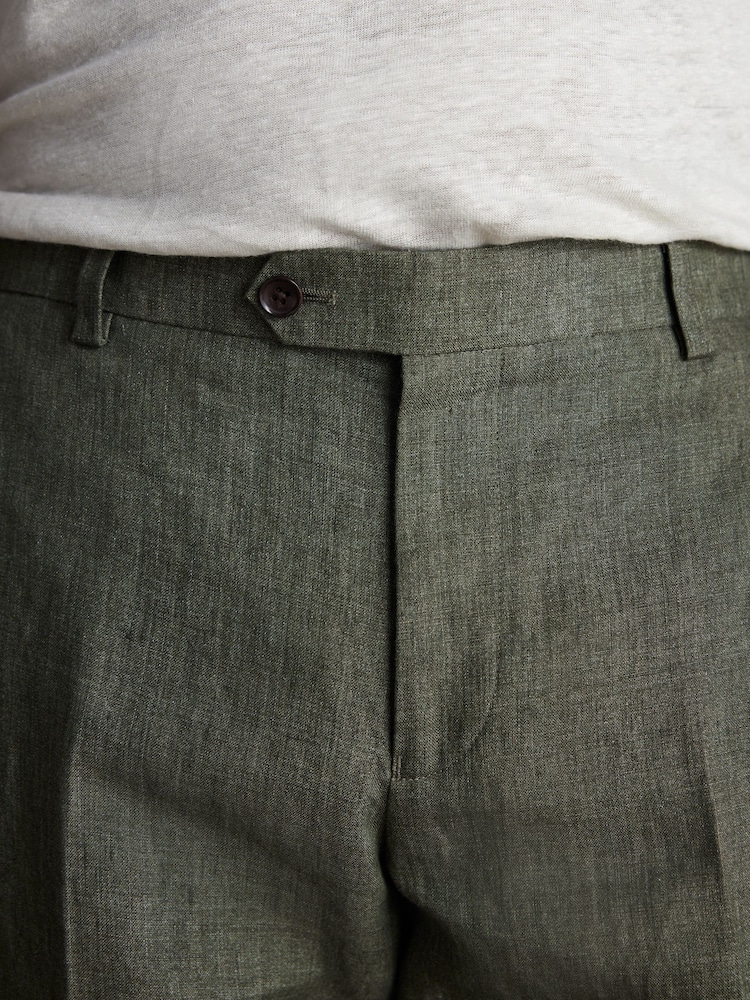 Green Slim Fit Signature Leomaster Italian 100% Linen Fabric Suit Trousers - Image 5 of 10