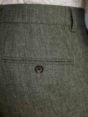 Green Slim Fit Signature Leomaster Italian 100% Linen Fabric Suit Trousers - Image 6 of 10