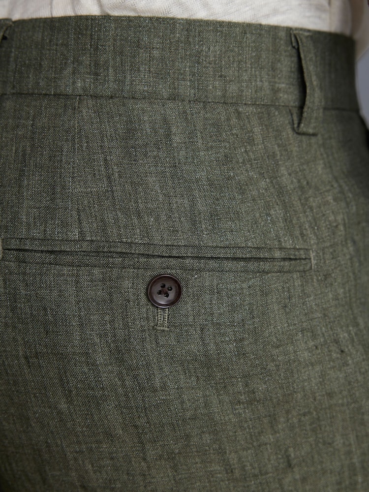Green Slim Fit Signature Leomaster Italian 100% Linen Fabric Suit Trousers - Image 6 of 10