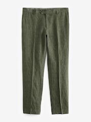 Green Slim Fit Signature Leomaster Italian 100% Linen Fabric Suit Trousers - Image 7 of 10