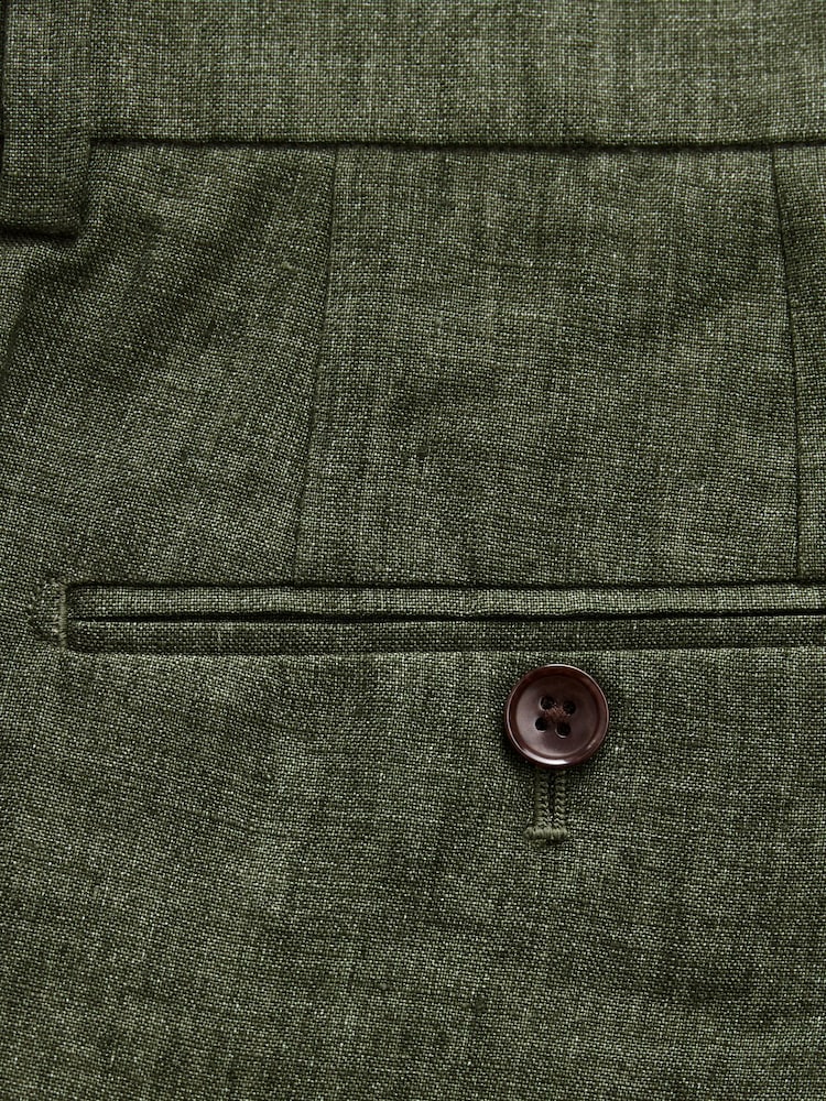 Green Slim Fit Signature Leomaster Italian 100% Linen Fabric Suit Trousers - Image 9 of 10