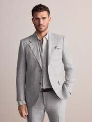 אפור בהיר - Slim Fit Leomaster Italian 100% Linen Suit Jacket - תמונה 1 מתוך 6