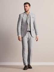 אפור בהיר - Slim Fit Leomaster Italian 100% Linen Suit Jacket - תמונה 2 מתוך 6