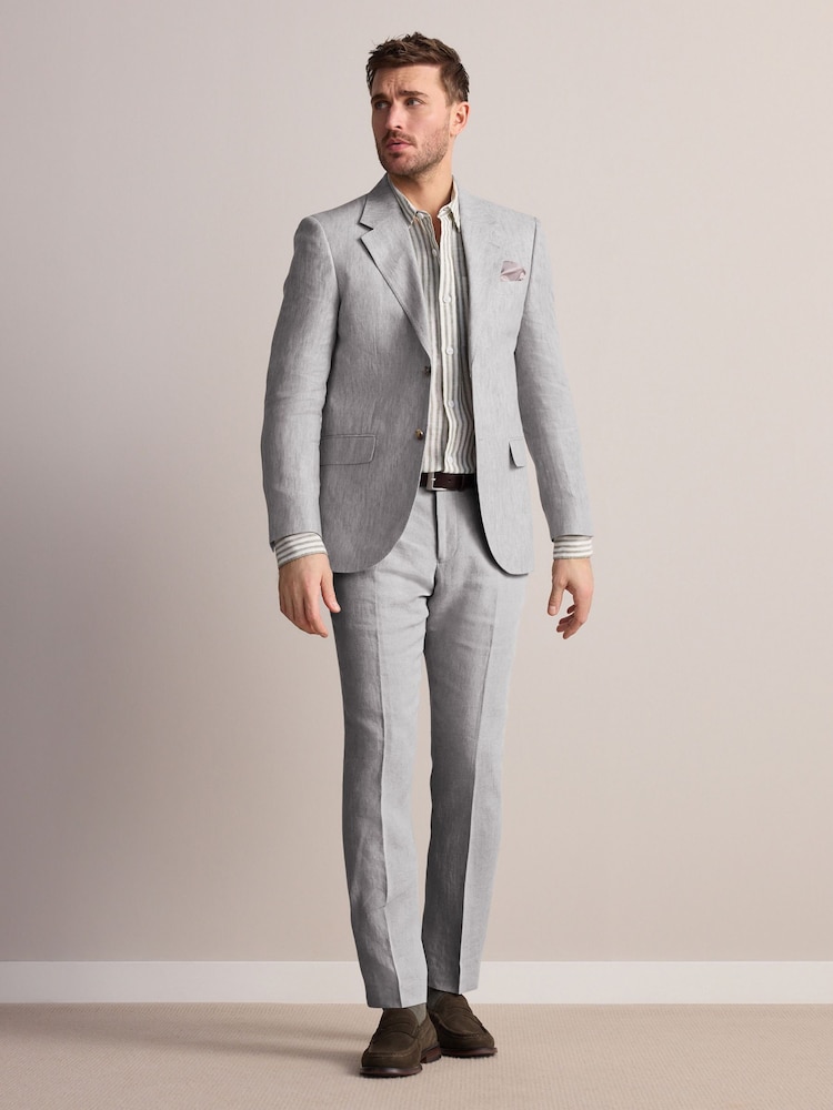 אפור בהיר - Slim Fit Leomaster Italian 100% Linen Suit Jacket - תמונה 2 מתוך 6