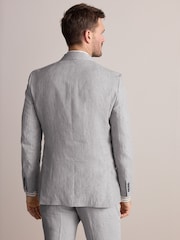 אפור בהיר - Slim Fit Leomaster Italian 100% Linen Suit Jacket - תמונה 3 מתוך 6