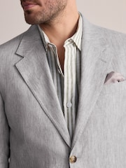 אפור בהיר - Slim Fit Leomaster Italian 100% Linen Suit Jacket - תמונה 4 מתוך 6