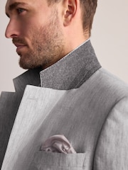 אפור בהיר - Slim Fit Leomaster Italian 100% Linen Suit Jacket - תמונה 5 מתוך 6