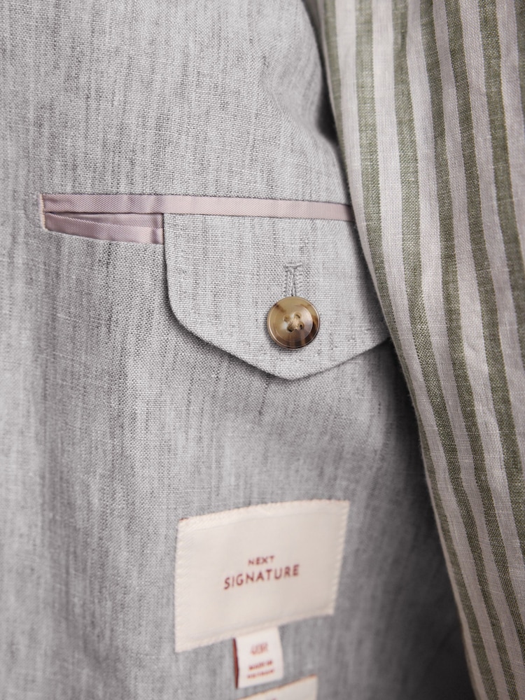 אפור בהיר - Slim Fit Leomaster Italian 100% Linen Suit Jacket - תמונה 6 מתוך 6