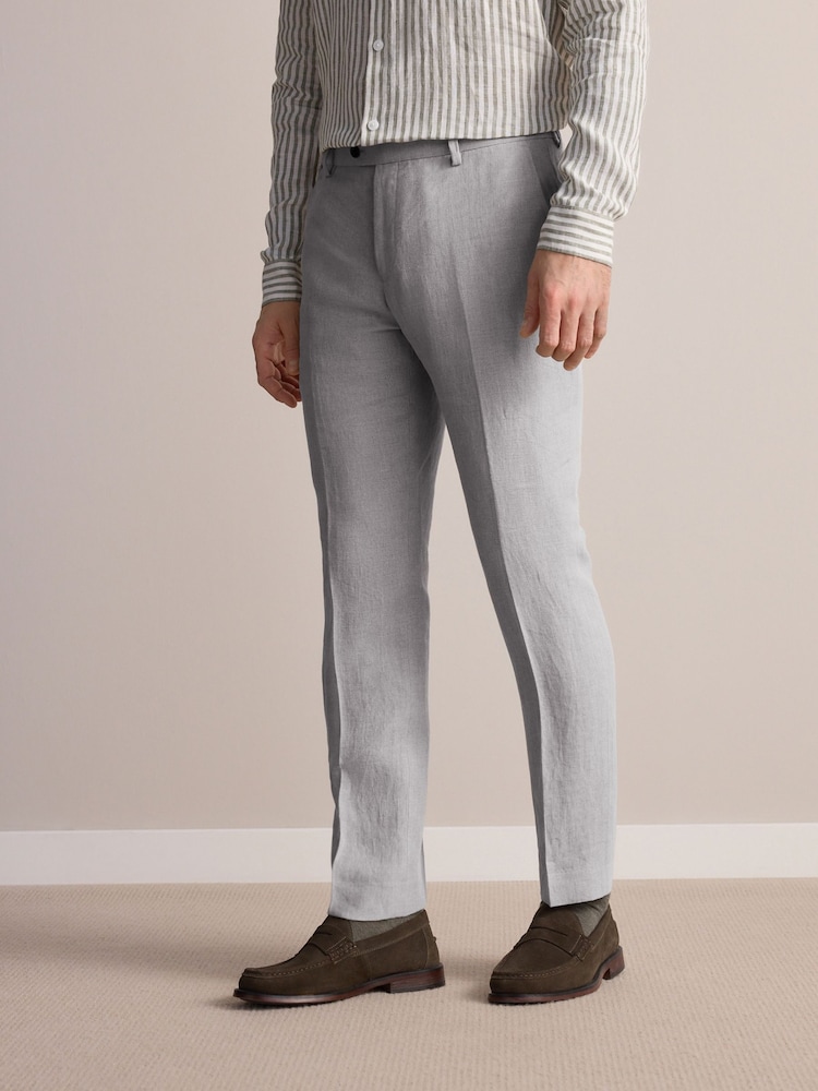 Hellgrau - Slim Fit Signature Leomaster Italian 100% Linen Fabric Suit Trousers - Image 1 of 9