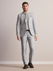 Hellgrau - Slim Fit Signature Leomaster Italian 100% Linen Fabric Suit Trousers - Image 2 of 9