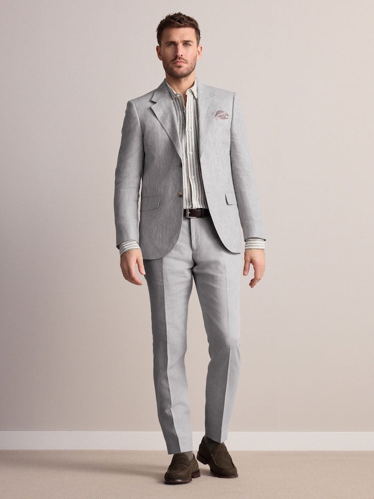 Hellgrau - Slim Fit Signature Leomaster Italian 100% Linen Fabric Suit Trousers - Image 2 of 9