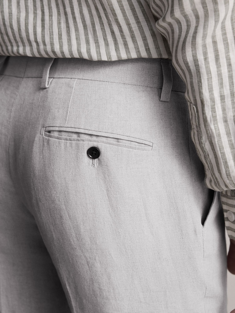 Hellgrau - Slim Fit Signature Leomaster Italian 100% Linen Fabric Suit Trousers - Image 4 of 9