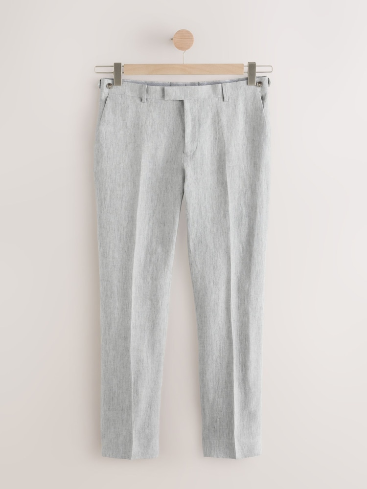 Hellgrau - Slim Fit Signature Leomaster Italian 100% Linen Fabric Suit Trousers - Image 5 of 9