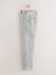 Hellgrau - Slim Fit Signature Leomaster Italian 100% Linen Fabric Suit Trousers - Image 6 of 9