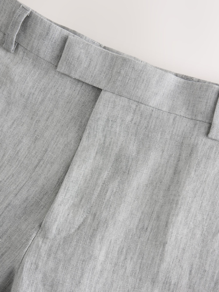 Hellgrau - Slim Fit Signature Leomaster Italian 100% Linen Fabric Suit Trousers - Image 8 of 9