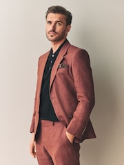 Rust Brown - Leomaster Slim Fit Italiana 100% Linen Suit Jacket - Imagem 1 de 10
