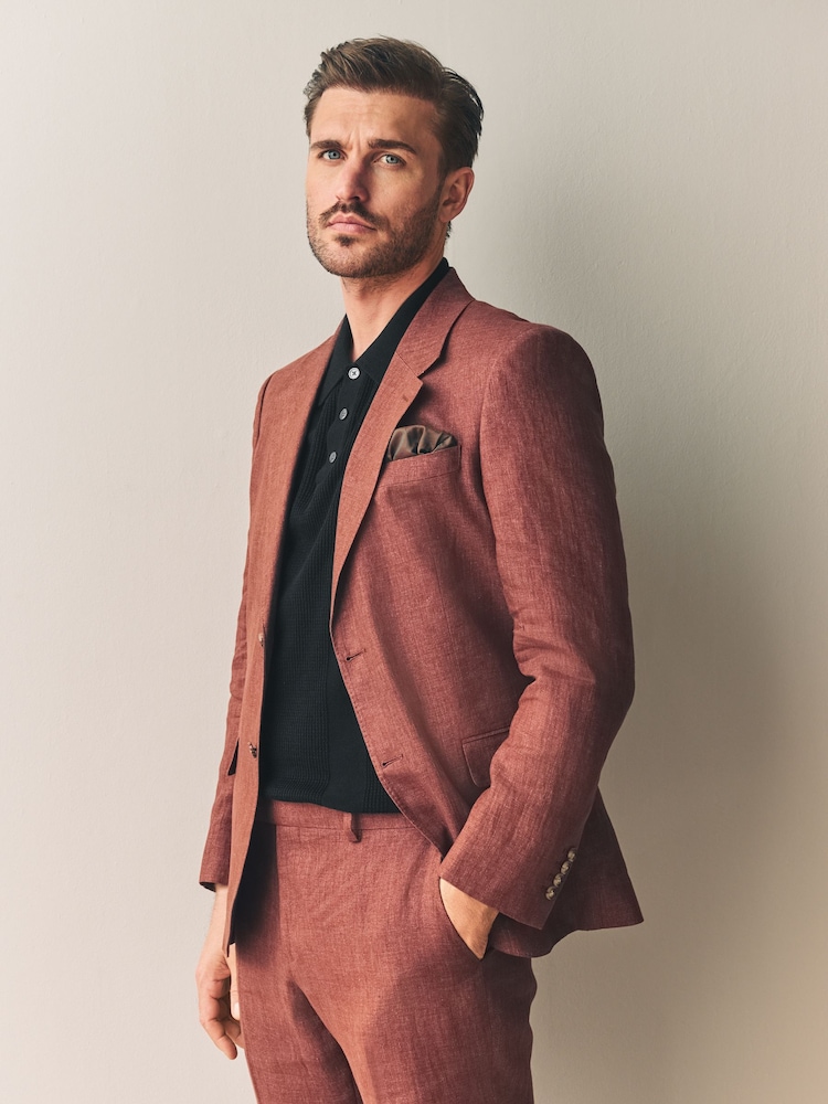 Rust Brown - Leomaster Slim Fit Italiana 100% Linen Suit Jacket - Imagem 1 de 10