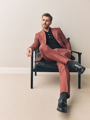Rust Brown - Leomaster Slim Fit Italiana 100% Linen Suit Jacket - Imagem 2 de 10