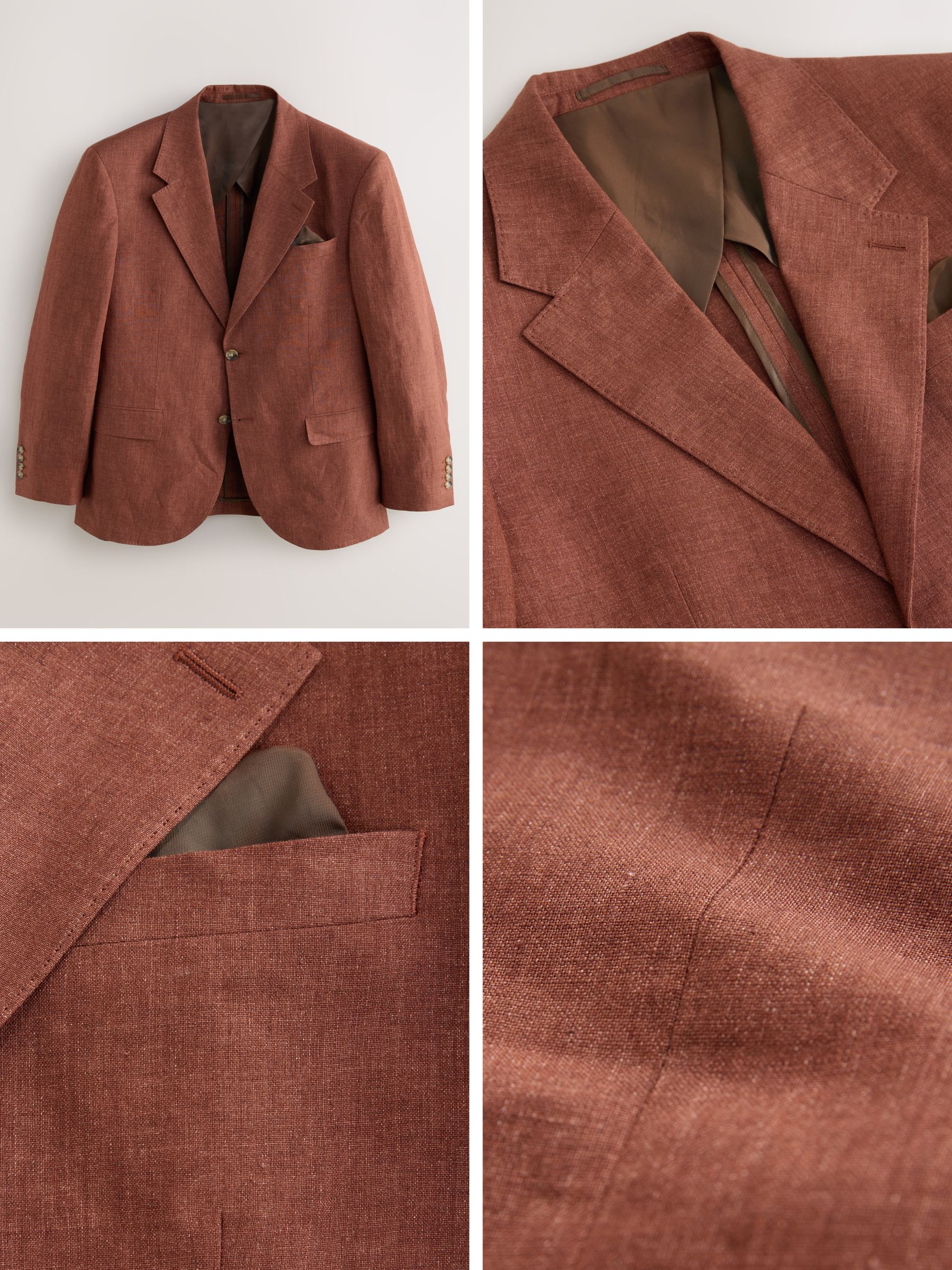 Buy Rust Brown Slim Fit Leomaster Italian 100% Linen Suit Jacket