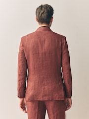 Rust Brown - Leomaster Slim Fit Italiana 100% Linen Suit Jacket - Imagem 3 de 10