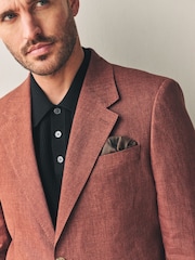 Rust Brown - Leomaster Slim Fit Italiana 100% Linen Suit Jacket - Imagem 4 de 10