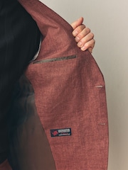 Rust Brown - Leomaster Slim Fit Italiana 100% Linen Suit Jacket - Imagem 5 de 10