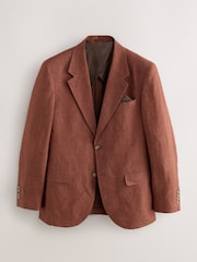 Rust Brown - Leomaster Slim Fit Italiana 100% Linen Suit Jacket - Imagem 6 de 10